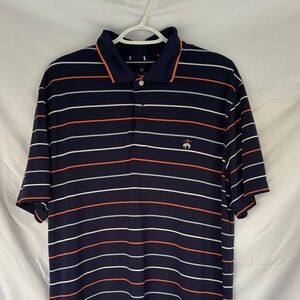 Brooks Brothers Navy Polo with Orange and White Stripes